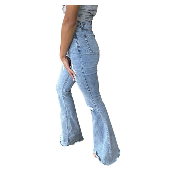 Skinny Fries Flare Jeans Womens Size 5 Hi Waist Distressed Retro 70s Grunge Boho - Picture 3 of 12